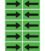 Grid of eight green panels showing bold black arrows: left column arrows point right, right column arrows point left (repeating pattern).